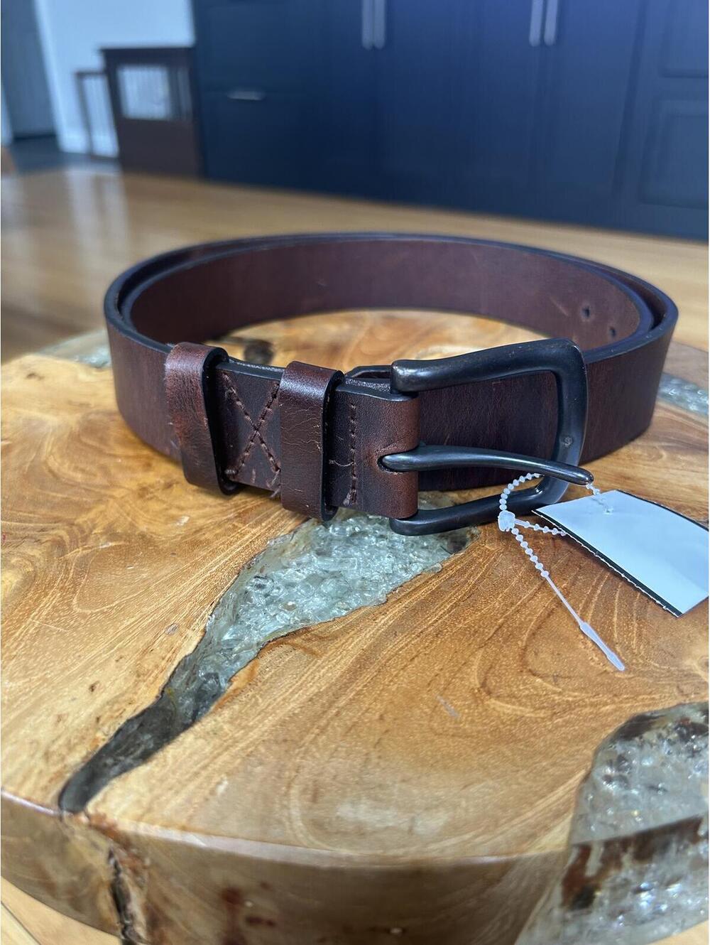 Brown Genuine Leather Belt with Black Buckle Sz 42